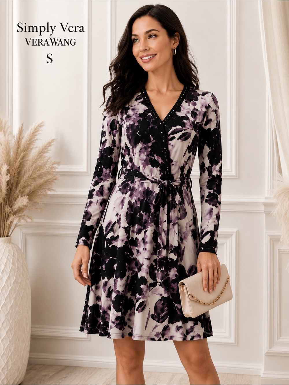 Simply Vera Vera Wang Floral Faux Wrap Fit & Flare Dress S